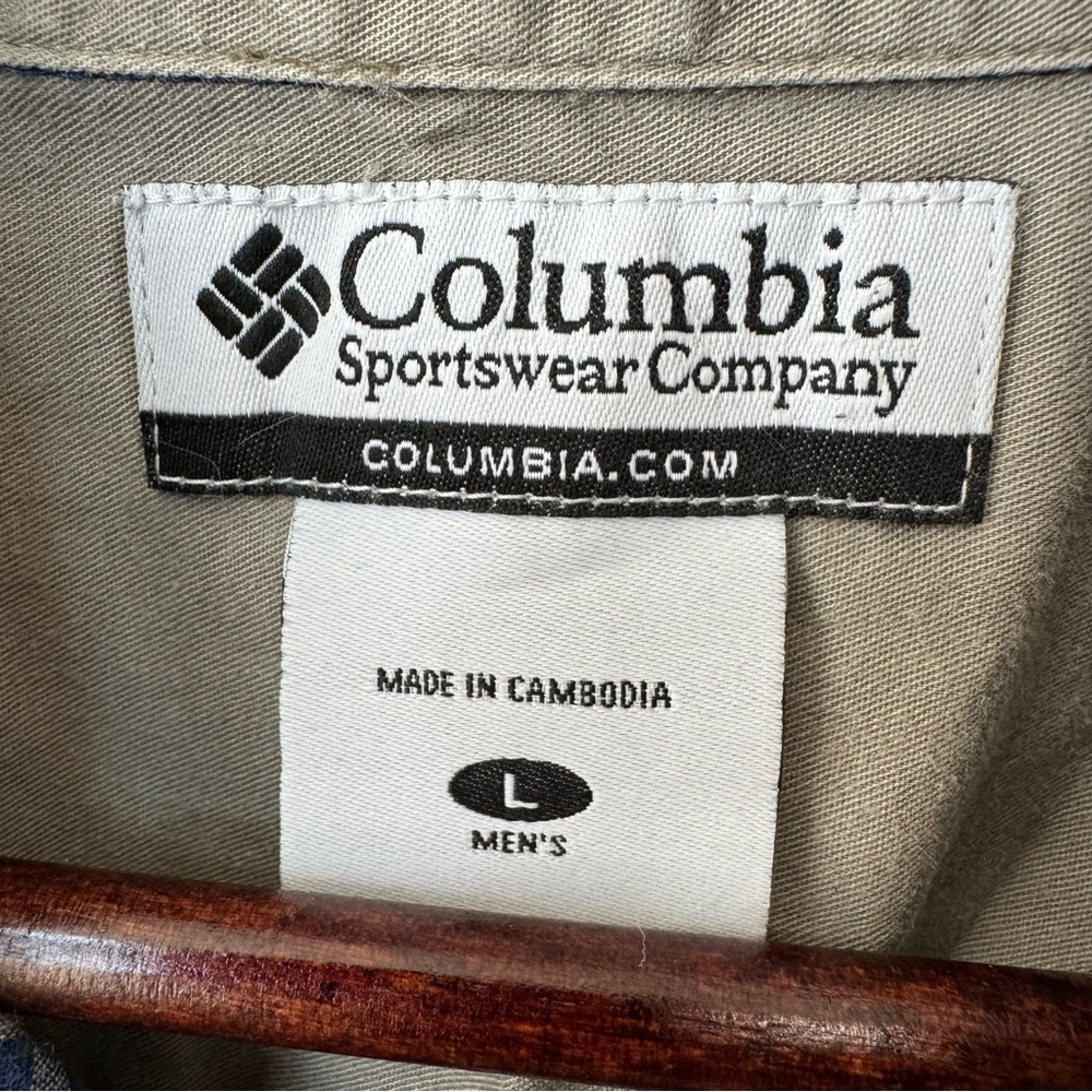 Columbia 100% Cotton Long Sleeve Button Up Shirt. Blue and Tan. Men’s  Large - Picture 2 of 10